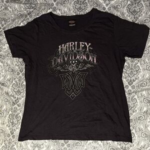 Harley-Davidson Black Short Sleeve Tee with Pink Accent Logo